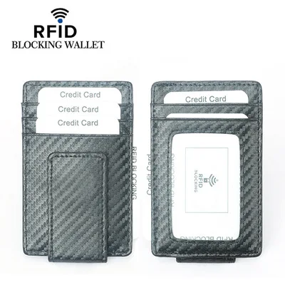 

PU Leather Carbon RFID Mens Name Credit Card Holder And Wallet With Money Clip, Black,brown
