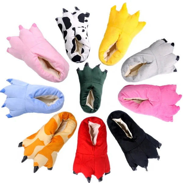 

Wholesale animal onesie matching stuffed plush paw slipper adult paw slipper