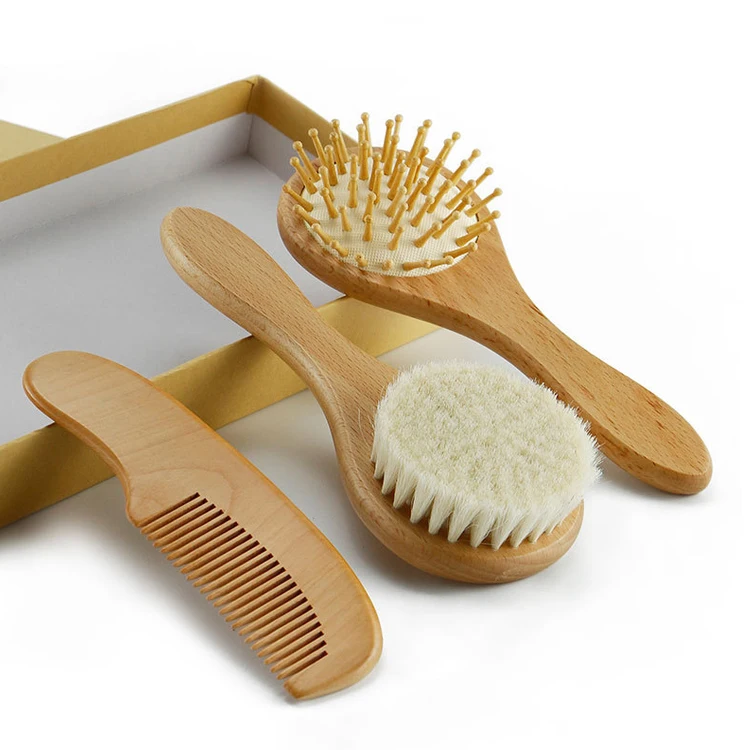

Hot-selling 3in1 baby comb and brush set for baby hair care kids care, Natural color