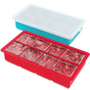 Image of 2 Pack 8 Square Cubes per Tray Ideal Large Silicone Ice Cube Trays