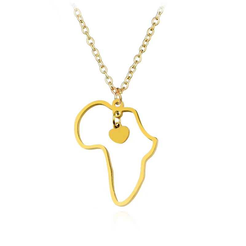 

women men jewelry custom cross heart stainless steel african queen american18k gold plated Africa map net necklace for crystal, Gold color