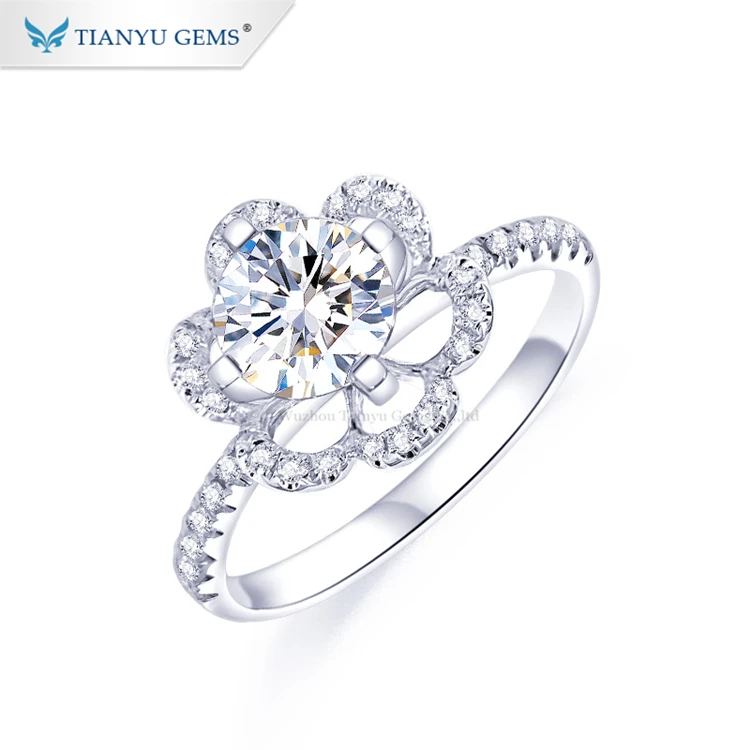 

Tianyu gems flower rings gold 1ct round cut DVVS moissanite white gold ring cheap price