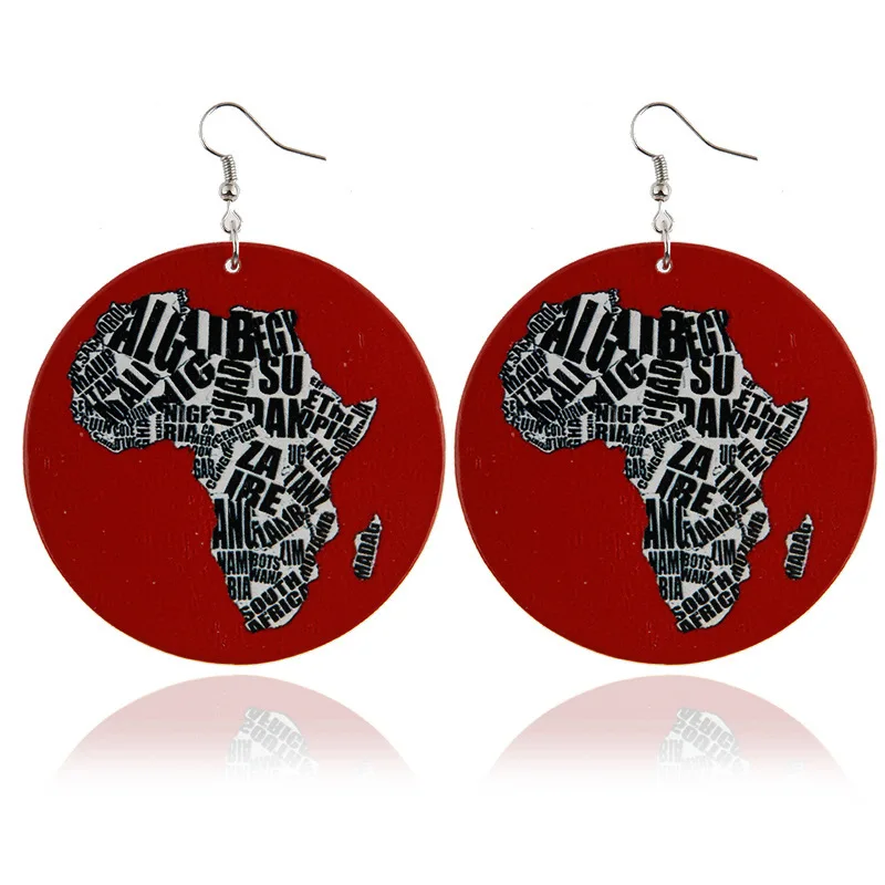 

Boho Fashion Design Colorful Painting Wood Earring Bohemian African Map Black History Wooden Drop Earring