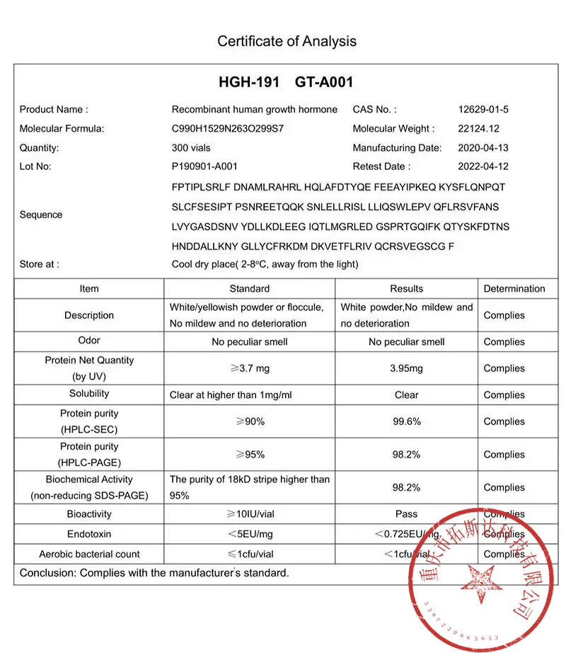 
Fast delivery 99% High Purity somatropina hgh /10iu Hgh191aa Powder Hgh Injections Hormone /hgh Growth Hormone 