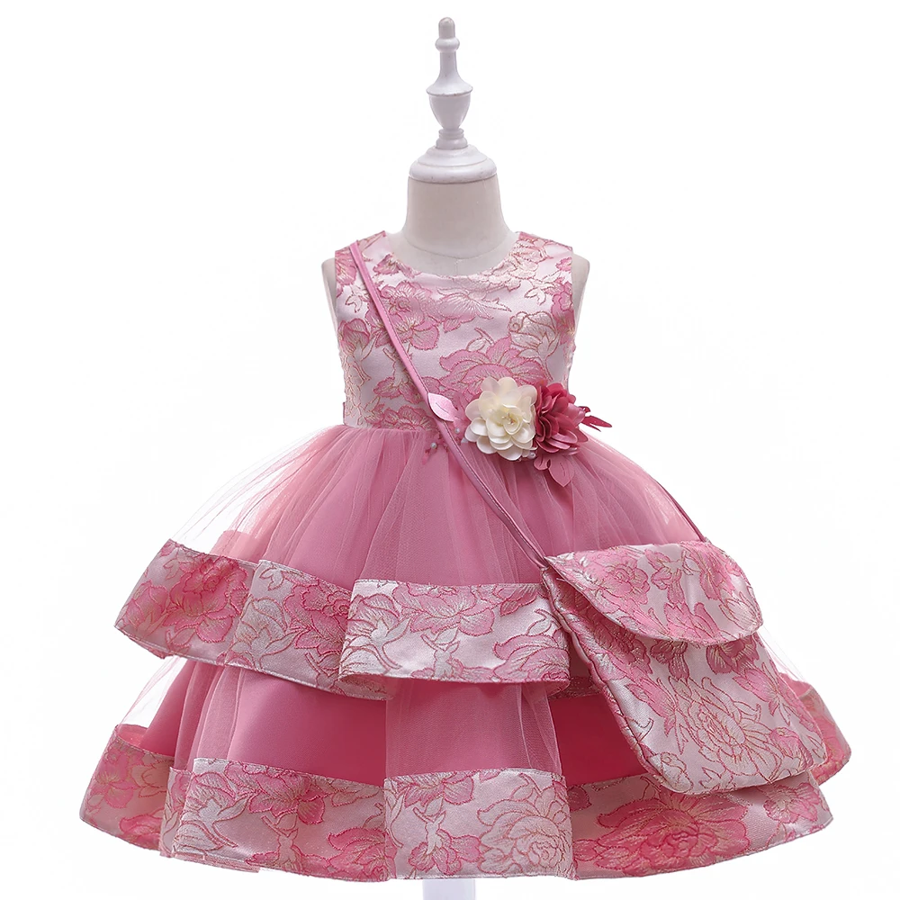 

MQATZ Top Trend Kid Clothing With Flower Bag Children Girl's Party Dress Wedding Gown Dress For Child L5216, Pink