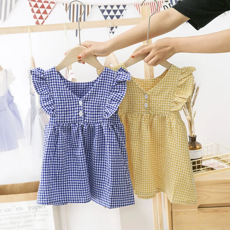 

Hot Selling Pretty Baby Frock 1-5 years Old Girl Clothes Cute plaid girls Dress, Shown