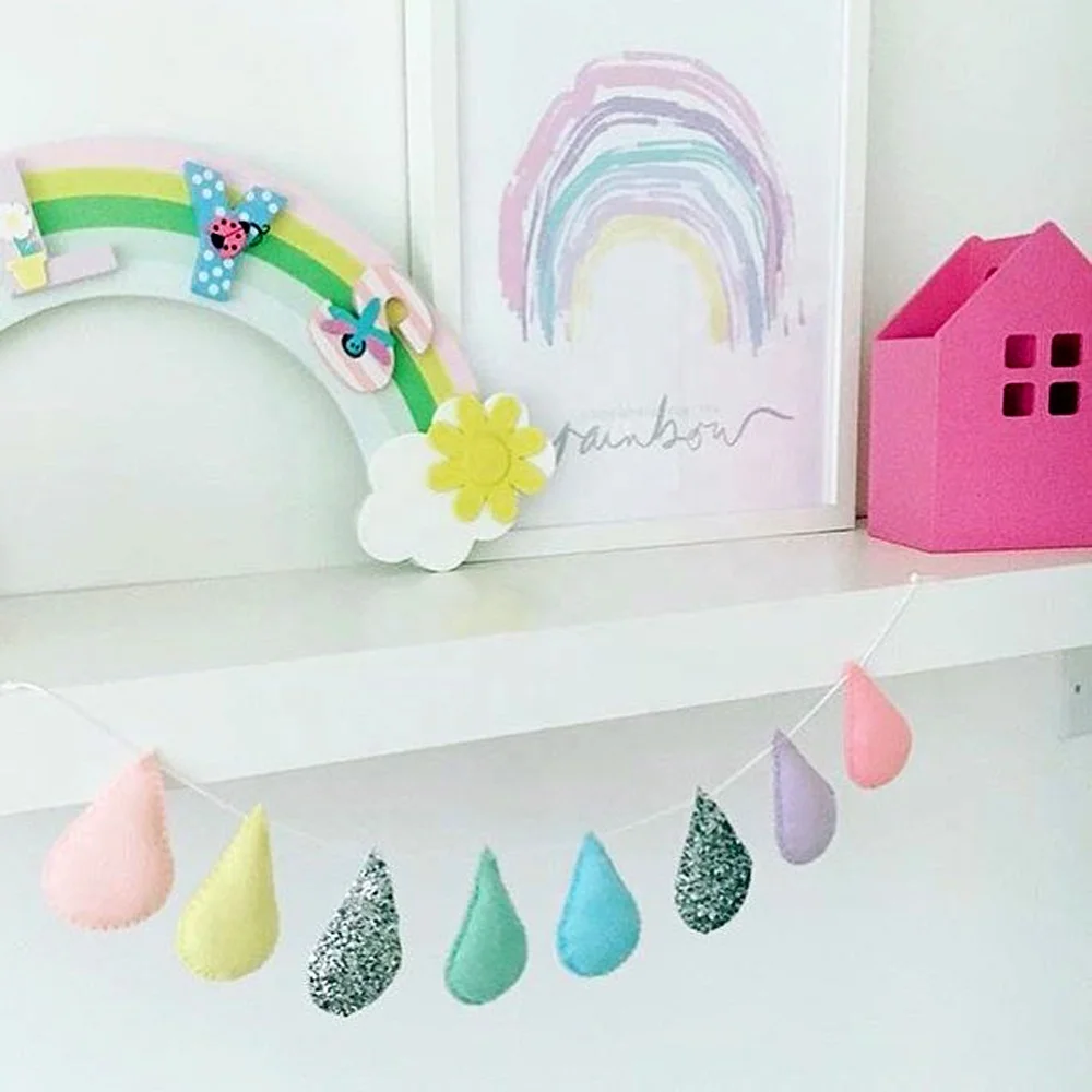

Hot Selling Hand-made Felt Colorful Raindrops Shape Crib Hanging Felt Baby Boy Girl Room Wall Hanging Nursery Decoration