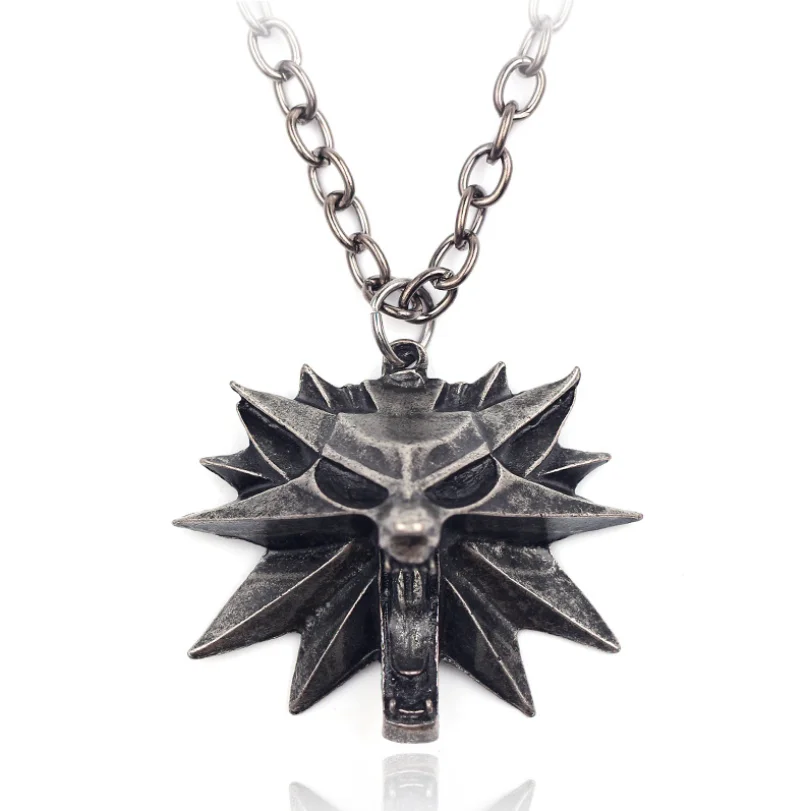 

Hip hop style mens jewelry punk charms necklace witcher 3 wolf head pendant necklace for men