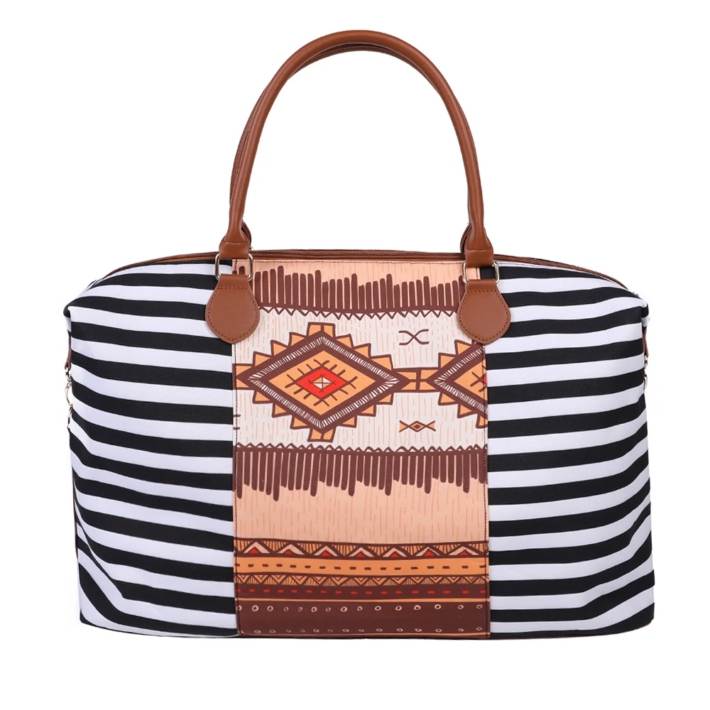 

Vintage Aztec Tribal Native American Stripe Weekender Bag Wholesale Personalized Leather Stripe Weekender Overnight Duffle Bag, Serape&leopard,leopard,rainbow,sunflower,etc.