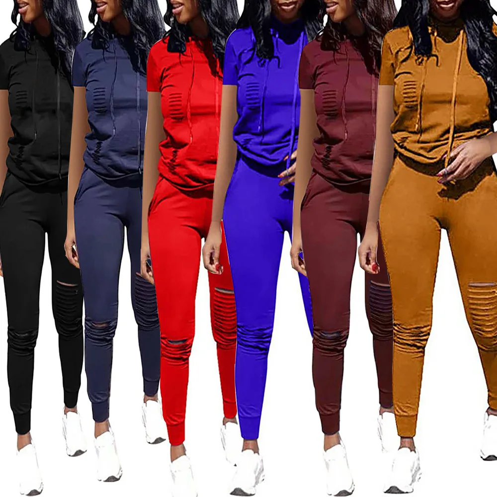 

Girl sport set for casual sweatshirt and pants with hoody sweat suit short sets for women S-5XL