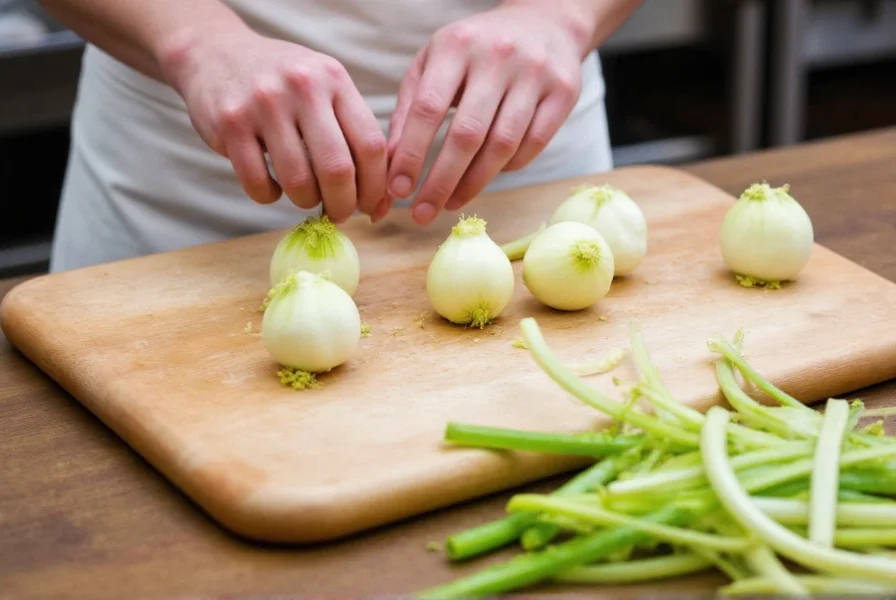 Chef preparing vegetable substitutes for fennel bulb in a professional kitchen setting