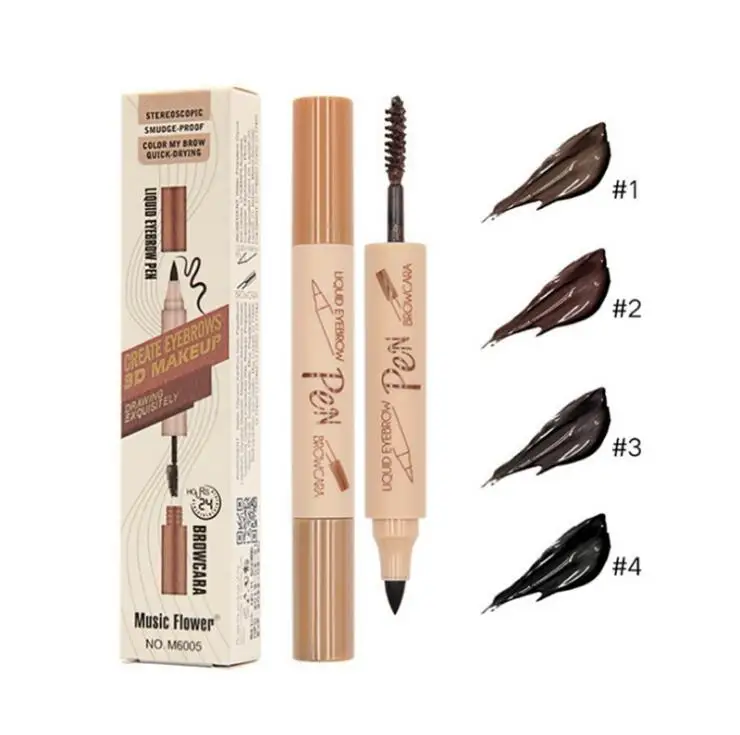 

Music Flower Eye Brow Tint Cosmetics Natural Long Lasting Stereoscopic Tattoo Waterproof Liquid Eyebrow Pen Browcara, 4 colors