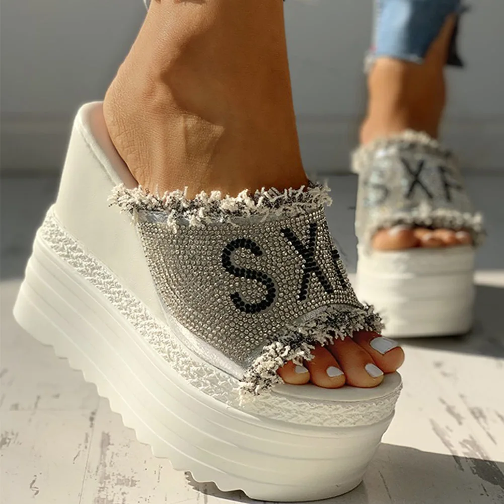 

Karinluna high heels 2021 dropship crystals High Heels leisure Summer Wedges Sandals Woman Shoes Women platform Mules Slipper