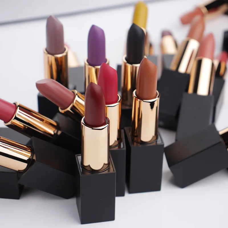 

OEM Private Label Lipstick Custom Matte Waterproof Lipstick Black Tube Nude Matte Lipstick
