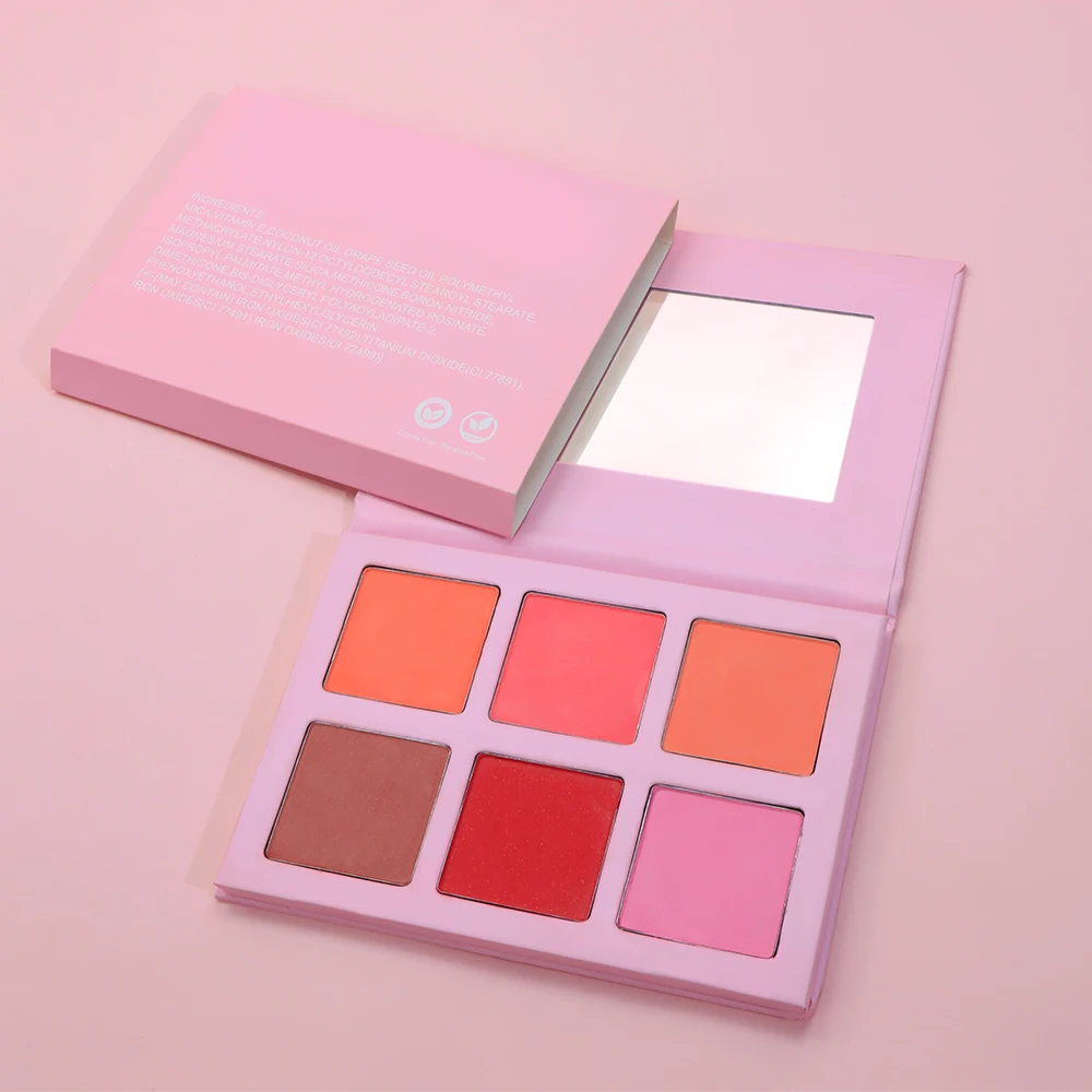 

Wholesale Face 6 Color Cheek Blush Palette Vendor Natural Compact Makeup Pink Pressed Powder Blush Private Label
