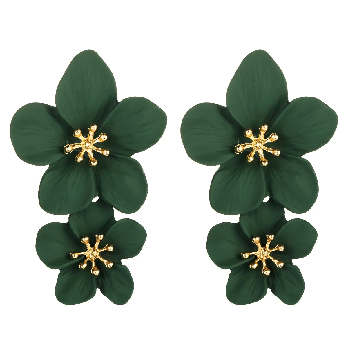 

2021 Hot Selling Fashion Bohemian Big Double Flower Drop Earrings Party Metal Statement Earring for Woman Jewelry Gift, 11 colors to choose