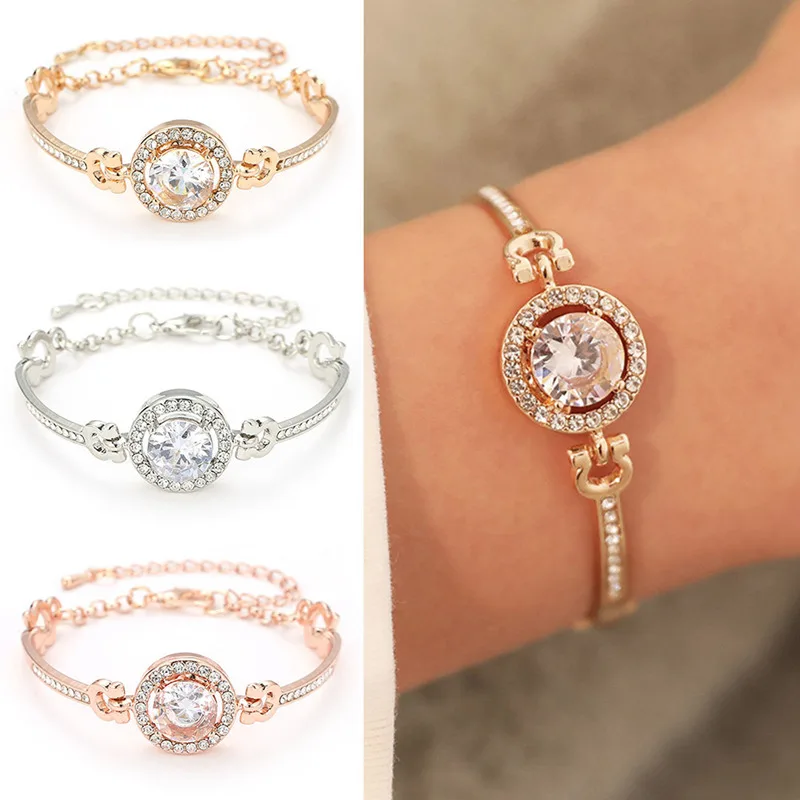 

New Exquisite Luxury Round Diamond Bracelet Set with Diamond Zircon Small Pure and Fresh Simple Bracelet Rose Gold Bracelet