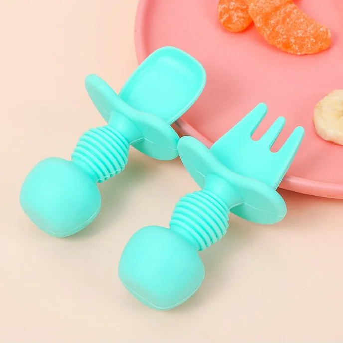 

High Quality Silicone Children Tableware Baby Food Grade Silicone BPA-Free Soft Fork Spoon Set, Picture