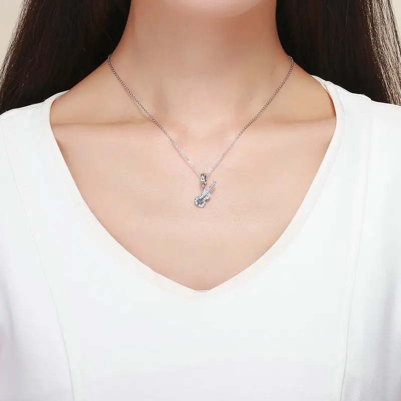 

New Type 925 Sterling Silver Clear Cz Violin Shape Charms Jewelry Customised