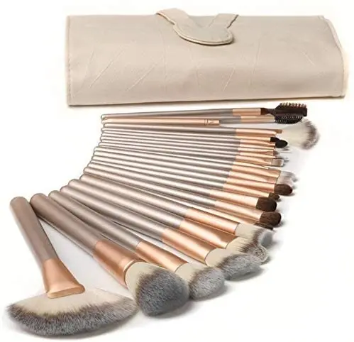 

HZM 18 Pcs brochas de maquillaje Wholesale 24pcs Cosmetic Brushes Kit Professional Makeup Brush Set with PU Leather Bag, Beige