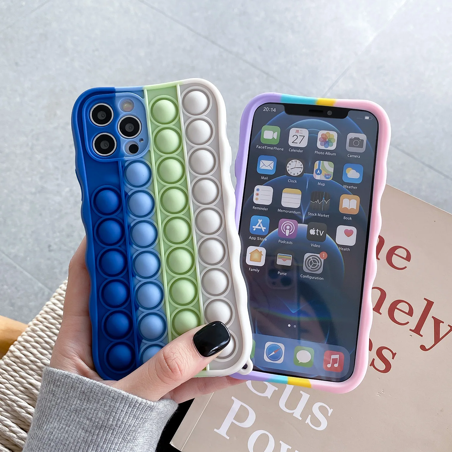 

Silicone push pop phone case For iphone 12 Stress relief bubble fidget toys phone cover soft silicon push pops case, Available