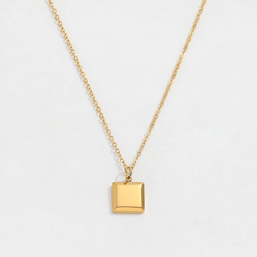 JOOLIM Jewelry Wholesale Simple PVD Gold Plated  Square Pendant Stainless Steel  Necklace