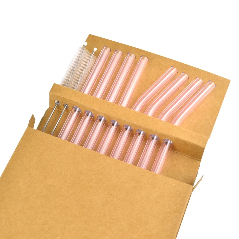 

Promotion glass straw set with case reusable straws with cleaning brush