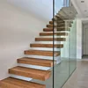 DIY design interior wood straight floating stairs with 80mm solid wooden steps