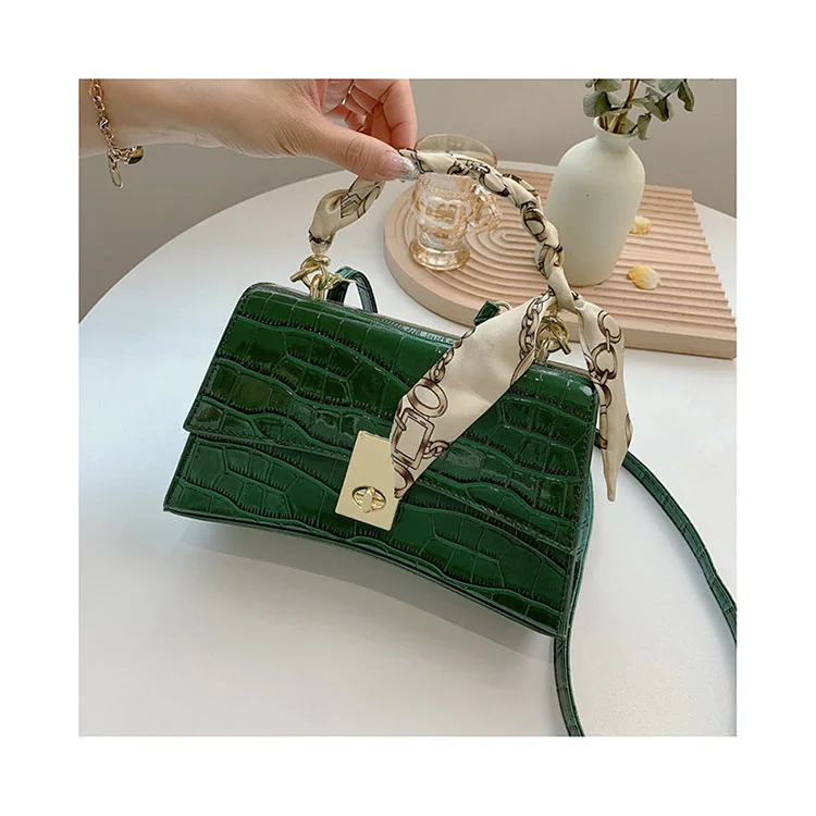 

Trendy Ladies Crocodile Shoulder Bag Women Messenger Bag Purse Alligator Patent Leather Design Scarf Wrapped Handle Handbags