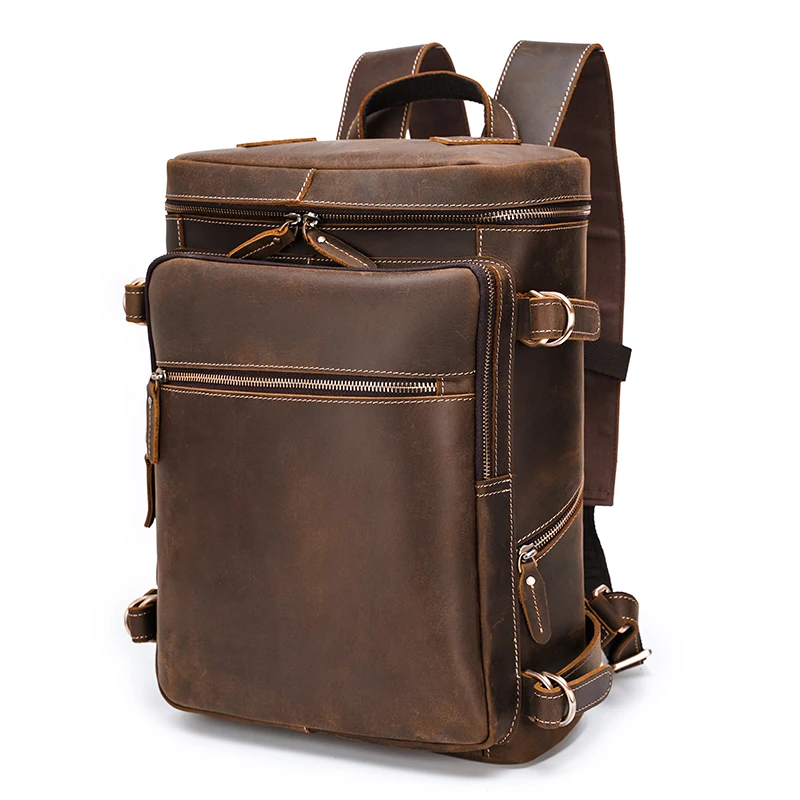 

TIDING OEM Custom Vintage Cowhide Crazy Horse Leather Back Pack Bags Men Genuine Leather Backpack Manufacturer