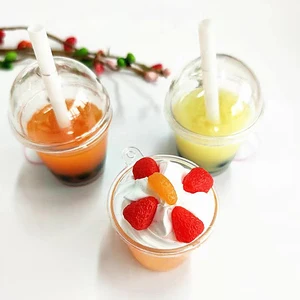 Image of Simulation Mini Mudu Mousse Cup Pudding Ice Cream Sundae Cup Food Play DIY Cup With Straw