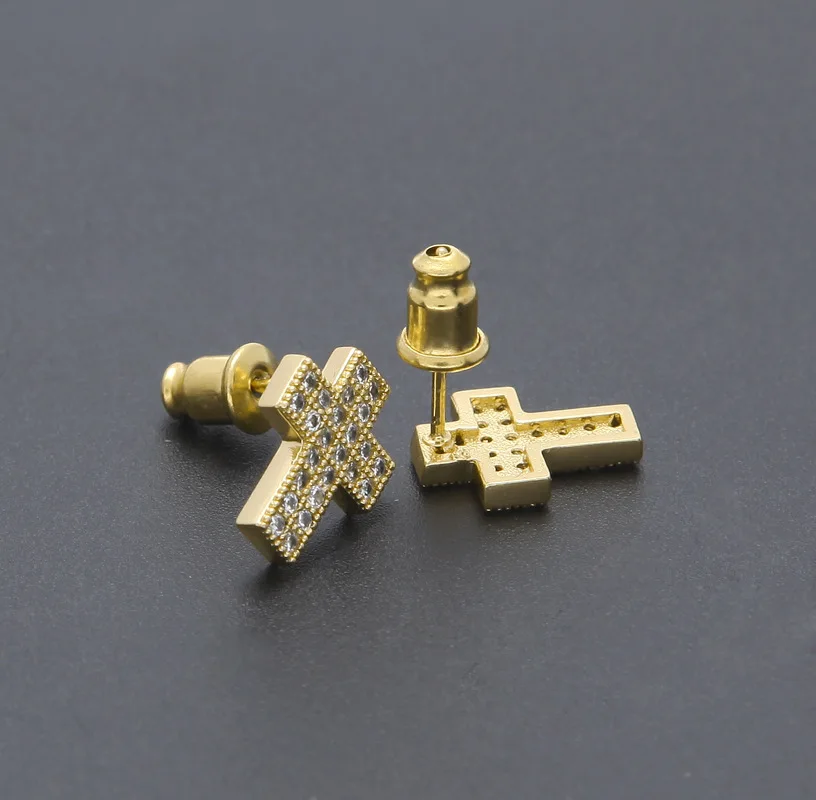 

Hot sale hip hop cross micro-inlaid zircon copper earrings men's earrings monki earrings