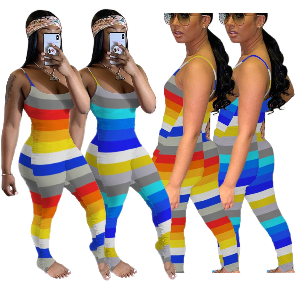 

SH7179 new fashion sexy skirt striped pleated print Jumpsuit plus size jumpsuits women 2021 jumpsuit pants plus size XXXXL