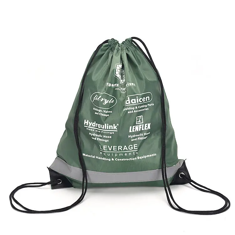 

Custom Logo Promotion Polyester Drawstring Bag With Reflctive Ribbon