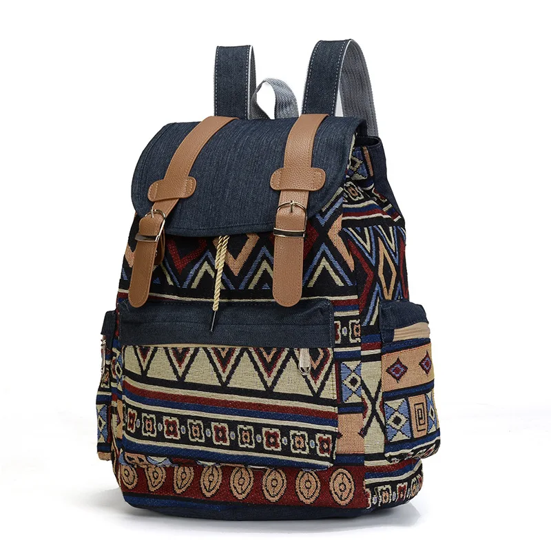 

New Denim Bohemi Women Backpack Retro Travel Bagpack Large Capacity College Student School Bags for Teenager Girls Rugtas, Customized color