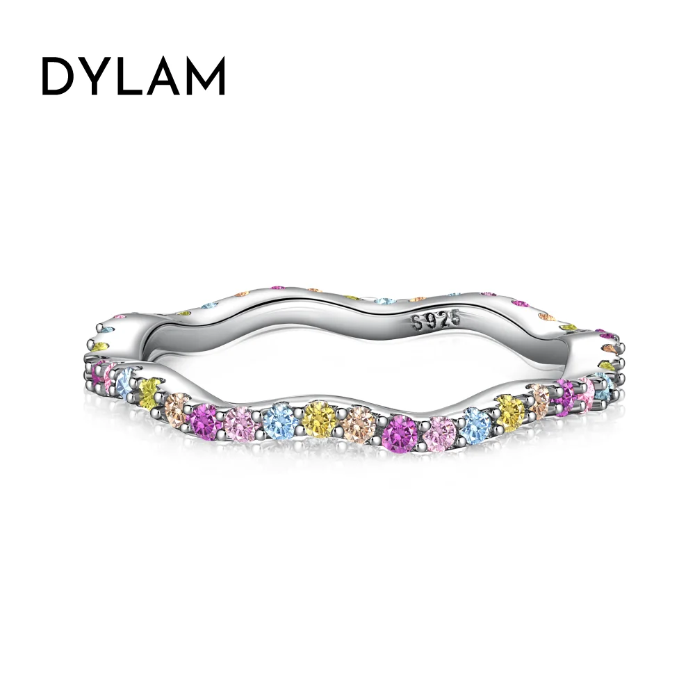 

Dylam Finest Jewelry Rings Sweet Colorful Stylish Design Sterling Silver Rhodium Plated 5A Cubic Zirconia Wave Shape Ring