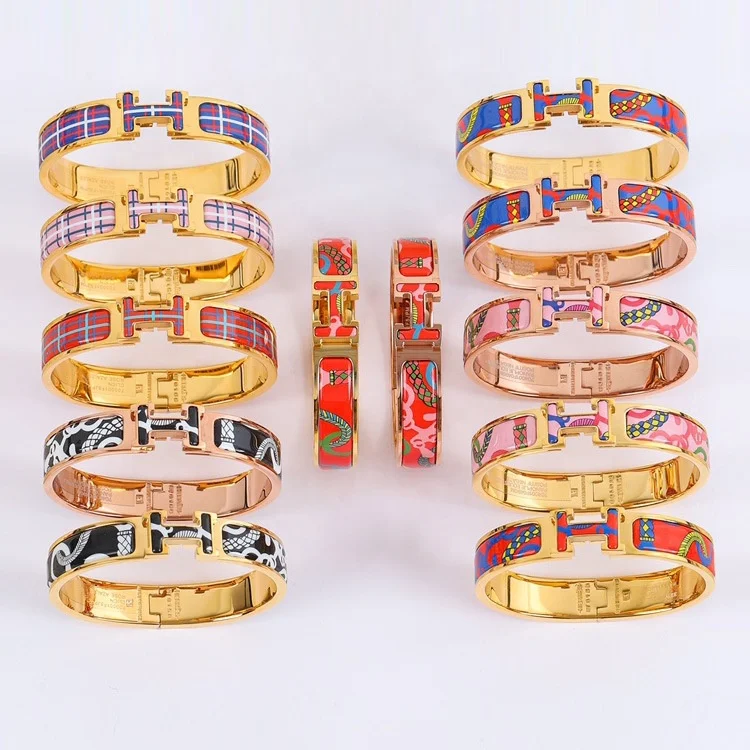 

High quality popular stainless steel H-letter Bracelet 316L enamel color gutta percha Bracelet women's jewelry