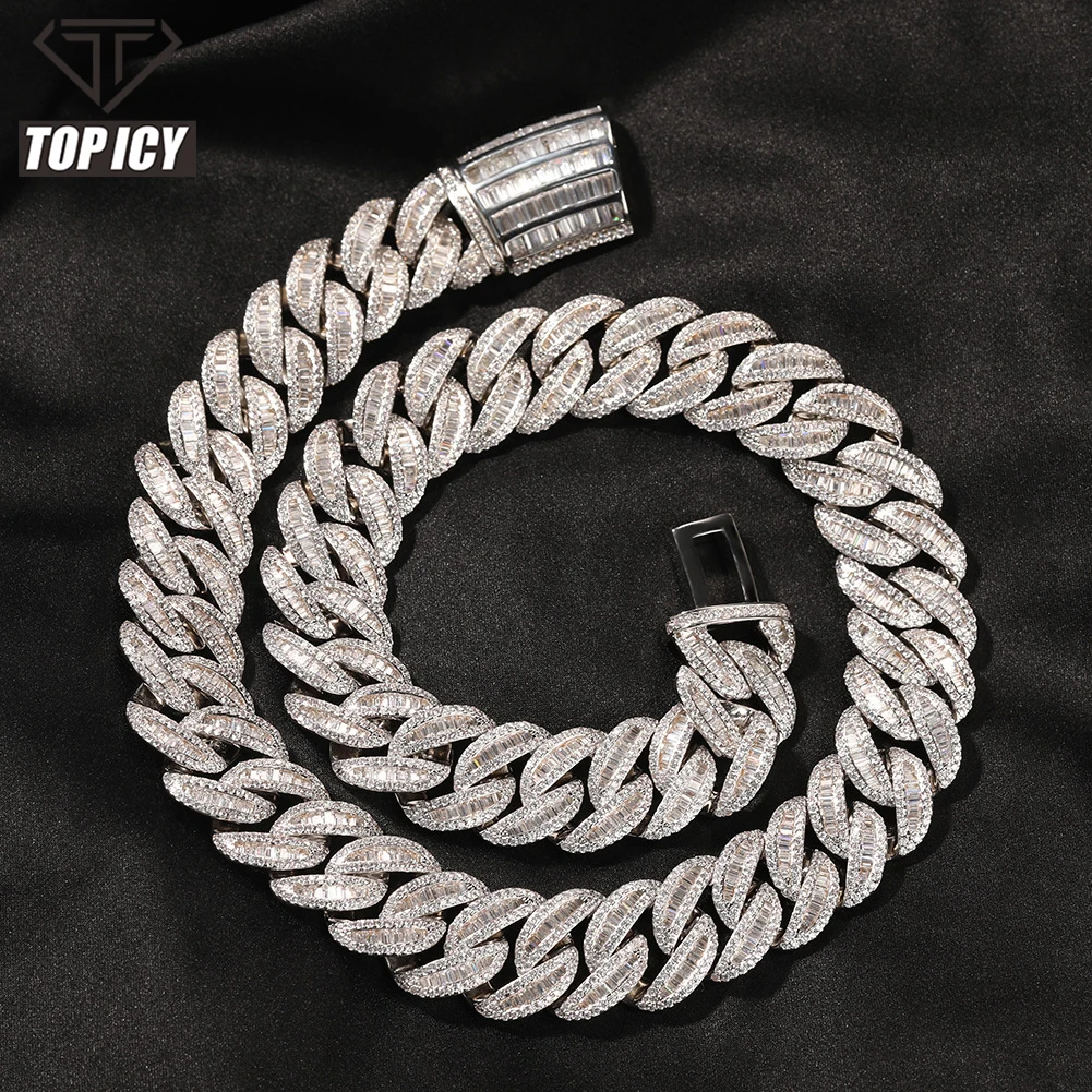 

18mm big baguette cuban link chain 5A rectangle cubic zircon safty clasp INS hot miami cuban link chain hip hop jewelry