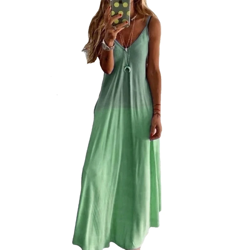 

Hot-selling Casual Pleated Dresses Slim with Gradient Printing Long Sleeve V-neck Sundress, Picture color