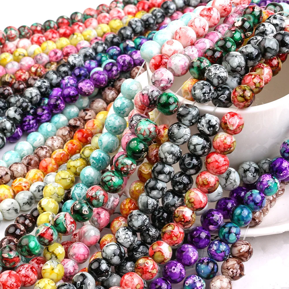 

Wholesale 8mm crystals glass beads Snow Stone Loose beads for Jewelry Making Accessories