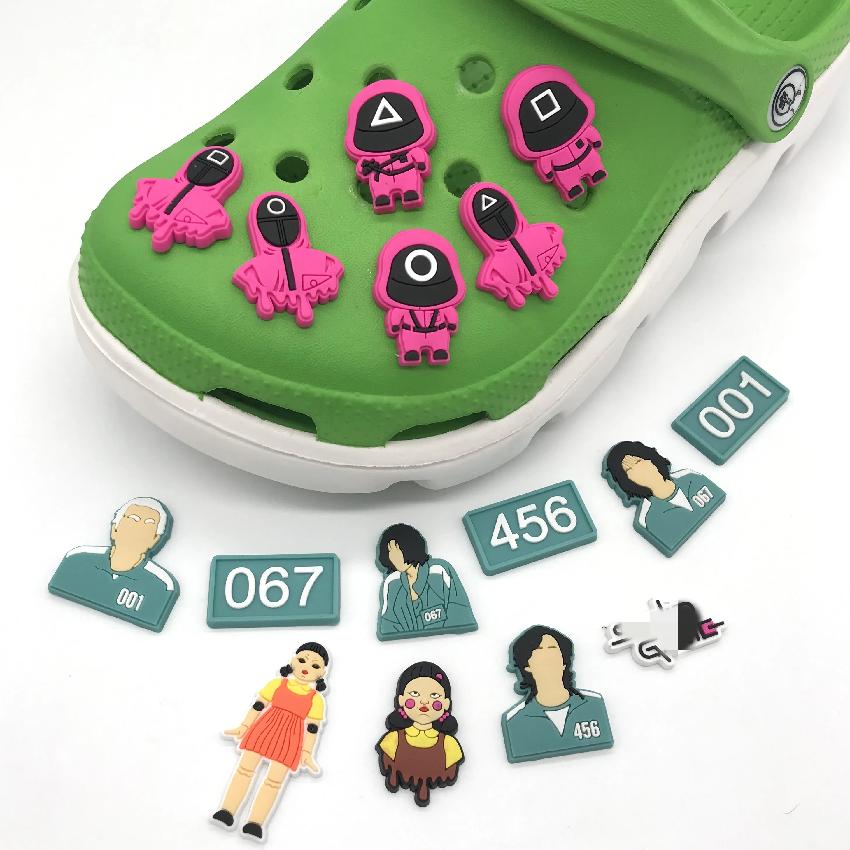 

Squid Game New Custom wholesale GAME Croc pvc shoe charms shoe decoration pvc croc charms custom for croc shoe charms