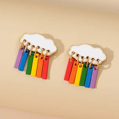 

Korean Simple And Lovely Cloud Earrings Personalized Color Waterdrop Earrings LGBT Rainbow Flag Earring for Women, Colorful