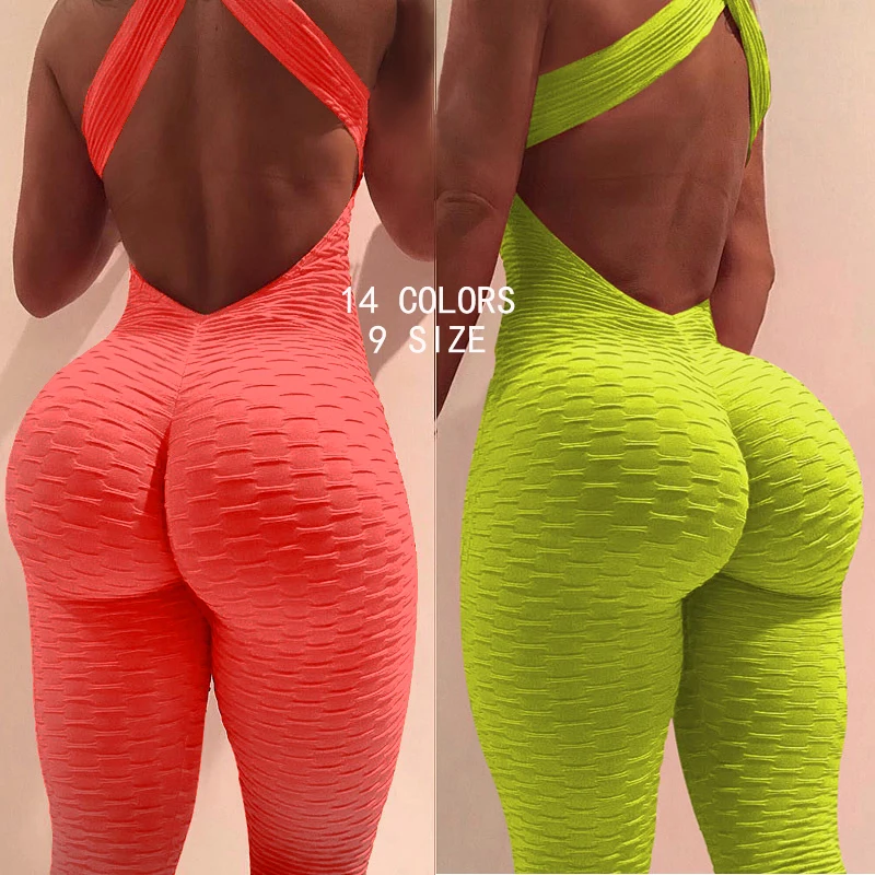 

XXXL size ladies fitness jumpsuit halter yoga exercise fitness pants indoor jacquard skinny jumpsuit plus size