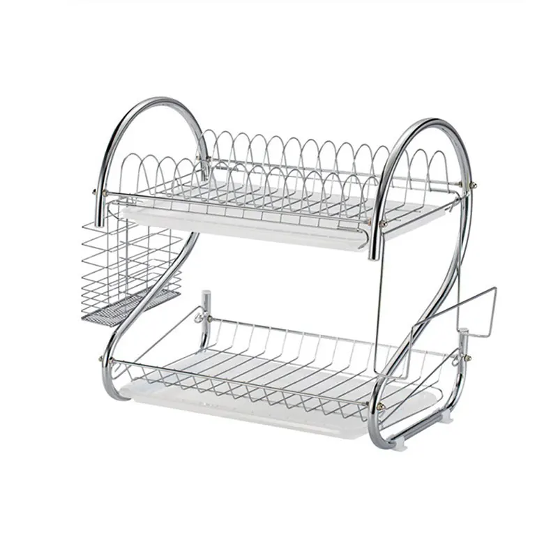 

High Quality Silver Standing Non-folding Adjustable Layers Stainless Steel House Dish Rack For Kitchen Storage Racks
