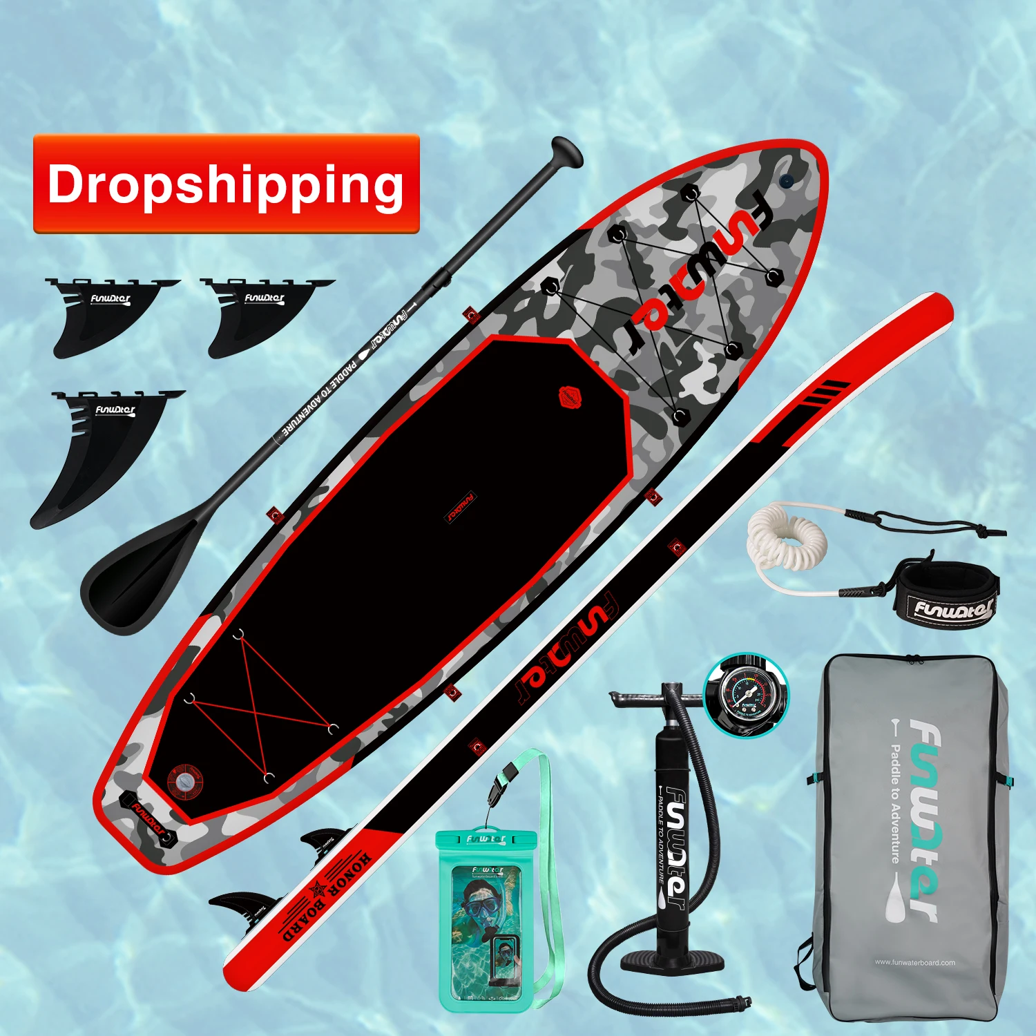 

FUNWATER Dropshipping OEM paddle board inflatable sup double layer surf leash stand up paddle board supboard iboard