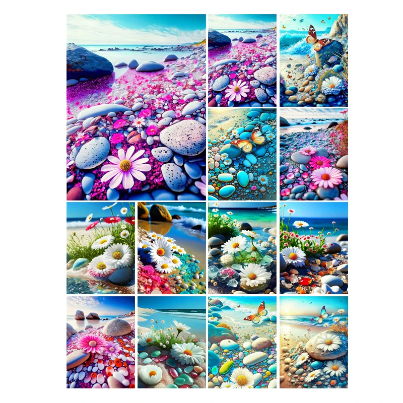 

Full Diamond Embroidery Diy 5D Diamond Painting Cross Stitch Scenic Chrysanthemum Beach Full Drill Home Room Decor Painting Kit