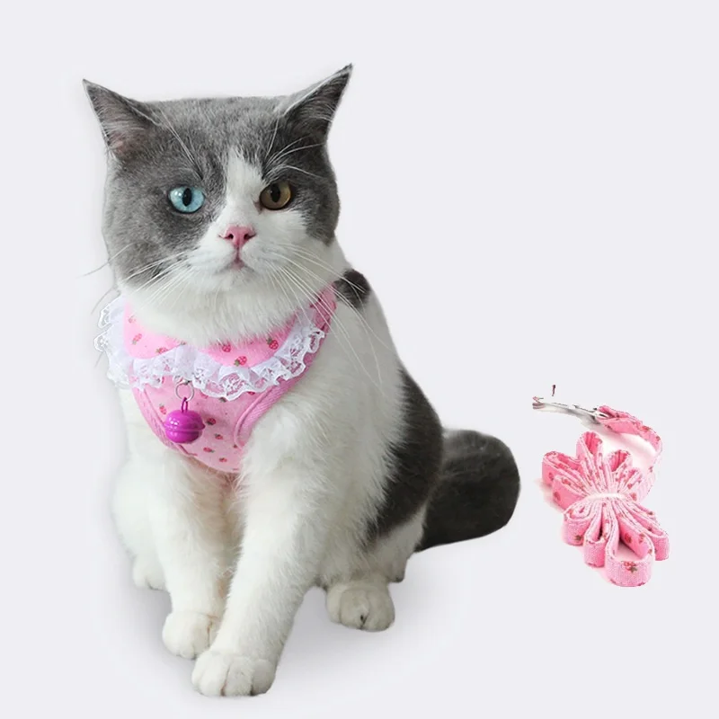 

Pet supplies lace Cat harness vest pet Cat Harness leash set for walking Adjustable breathable Cat Harness With Leash wholesale