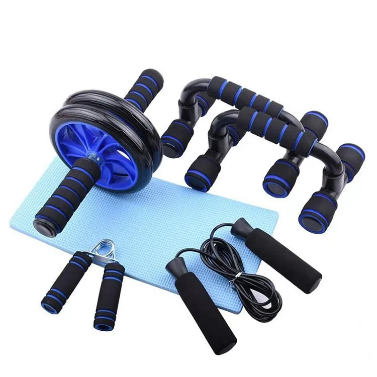 

Four-piece Workout For Abdominal Muscles Abdominal Wheel Kneeling Pad Push-up Stand Called Skipping Rope, Blue