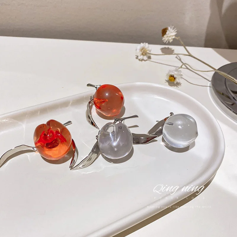 

trendy fashion red crystal fruit earring peaches