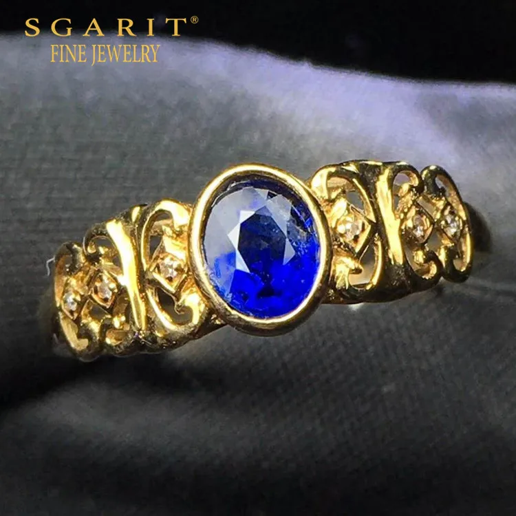 

SGARIT wholesale luxury women wedding ring jewelry 18k gold 0.6ct Sri Lanka natural blue sapphire stone band ring